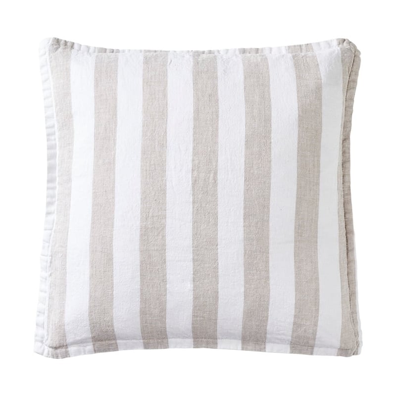Belgian White & Linen Stripe Vintage Washed Linen Cushion