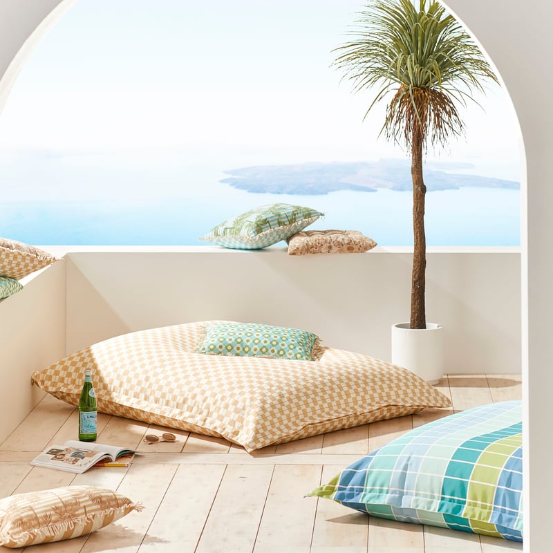 Outdoor Tan Checkerboard Floatable Floor Cushion Cover