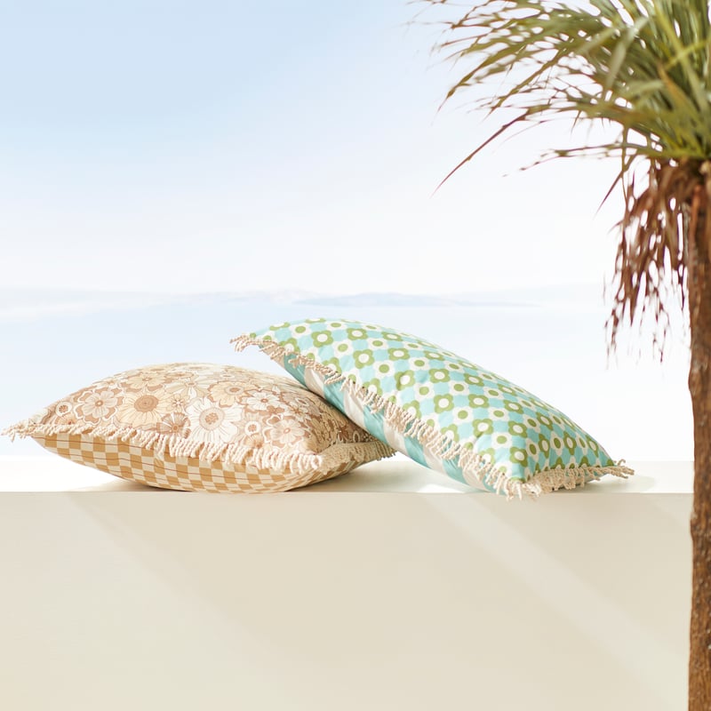 Outdoor Aqua Daisy Stripe Cushion