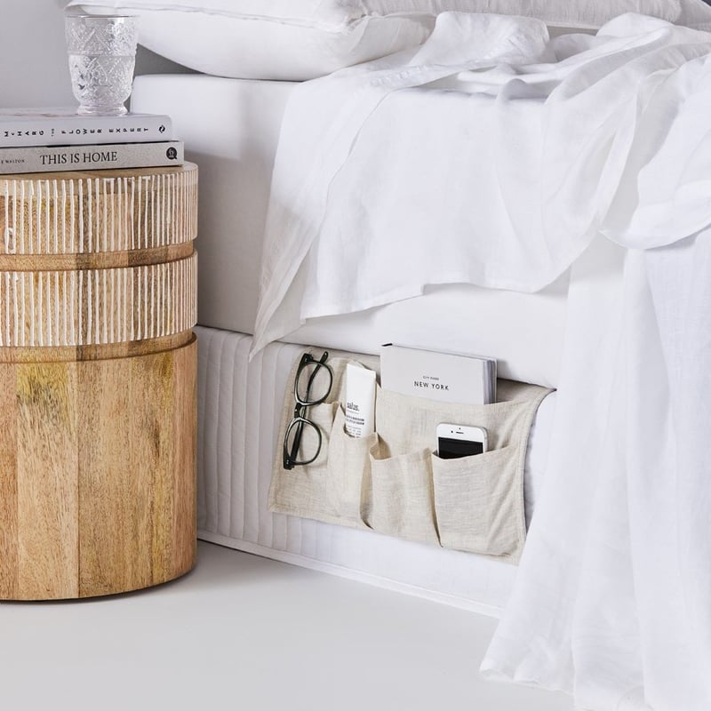 Vintage Washed Linen Bedside Organiser 