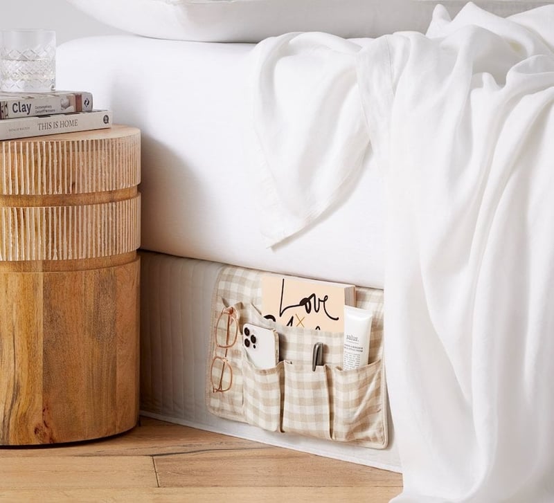 Vintage Washed Linen Check Bedside Organiser