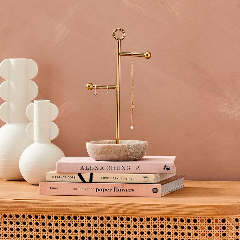 Marble Natural & Gold Jewellery Stand