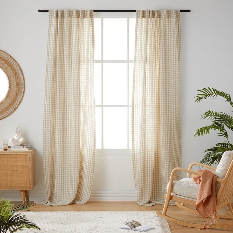  Vintage Washed Linen Check Curtains Set of 2