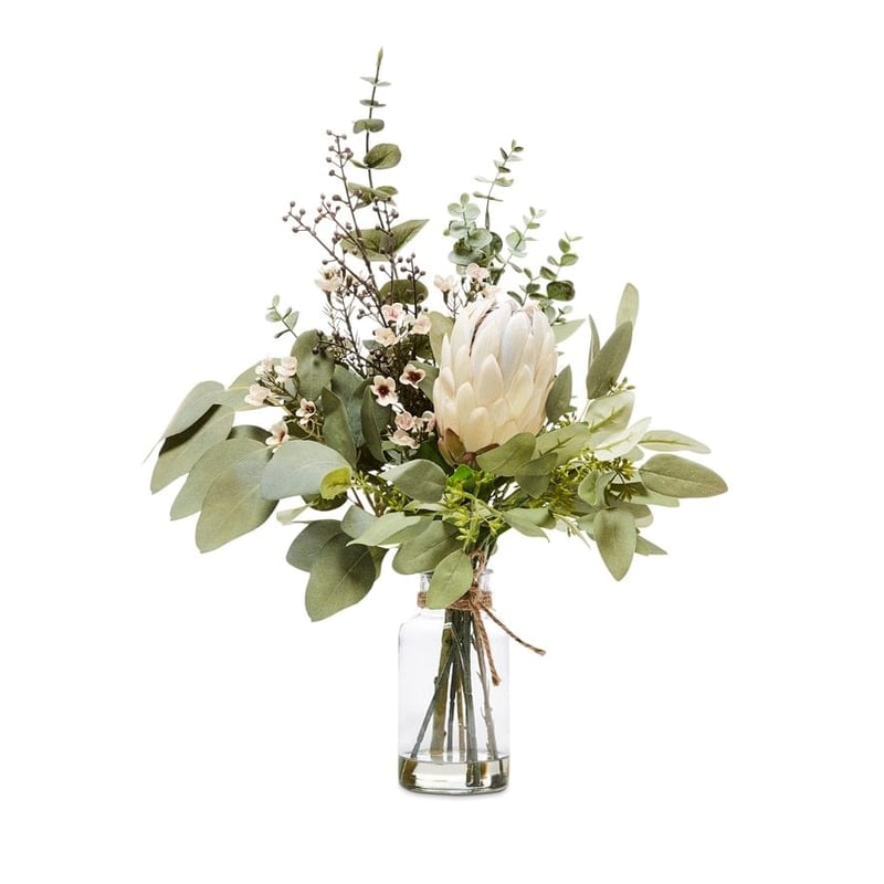 Botanical Bloom Green & White Protea & Eucalyptus In Vase
