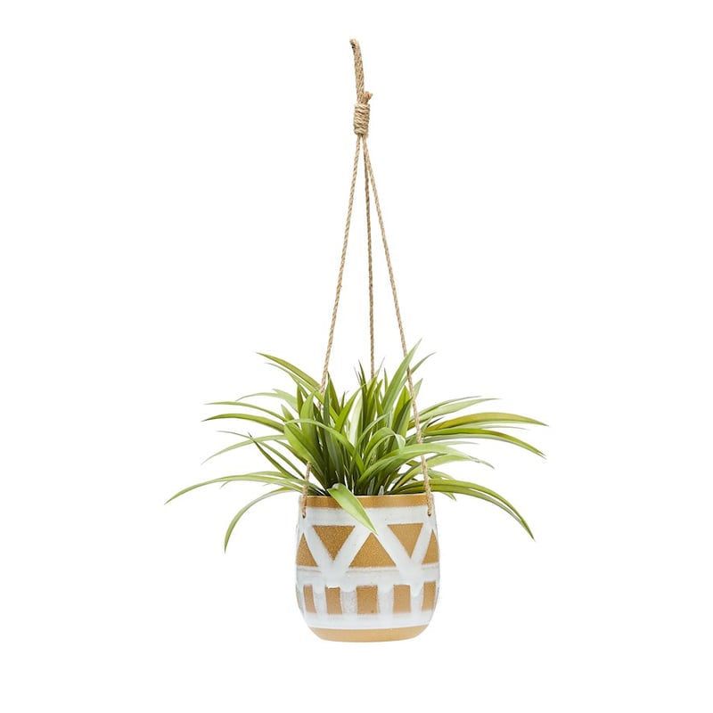 Otara White & Stone Thatched Hanging Pot