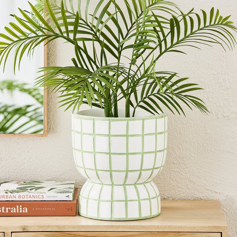 Green Check Chequer Footed Pot