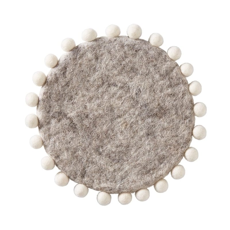 Heena Grey & White Wool Pom Pom Trivet