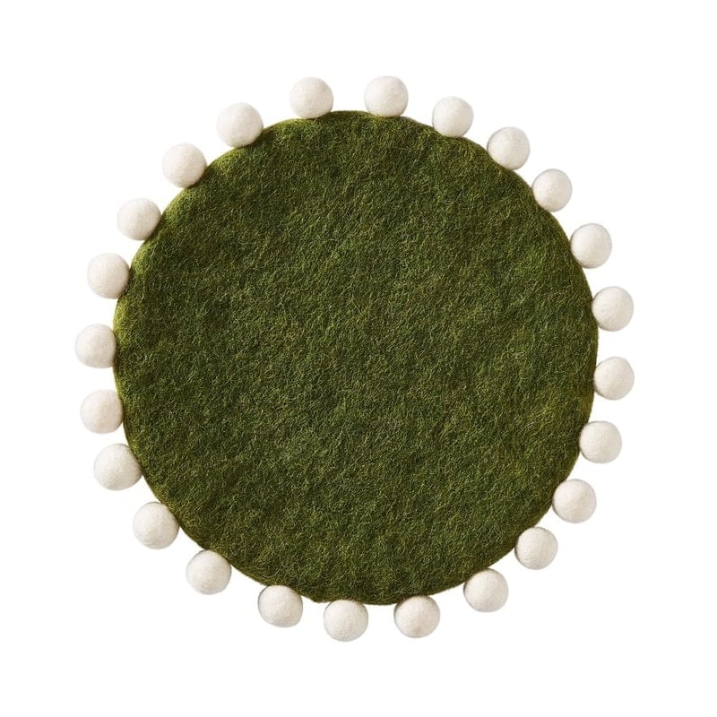 Heena Khaki & White Wool Pom Pom Trivet