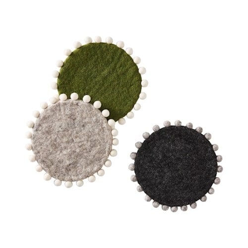 Heena Khaki & White Wool Pom Pom Trivet