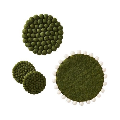 Heena Khaki & White Wool Pom Pom Trivet
