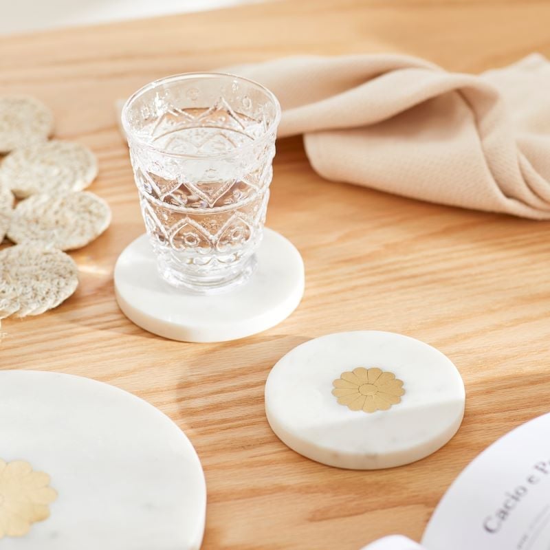 Daisy Marble White & Gold Coasters Pack of 4