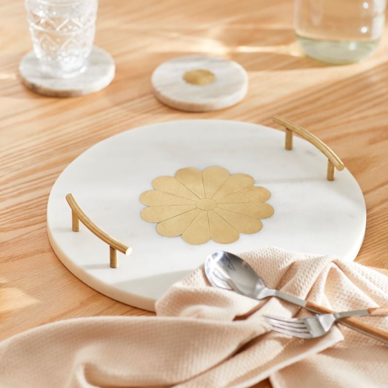 Daisy Marble White & Gold Tray