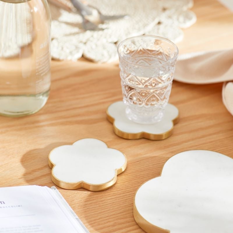 Flower Marble White & Gold Coaster Pack of 2