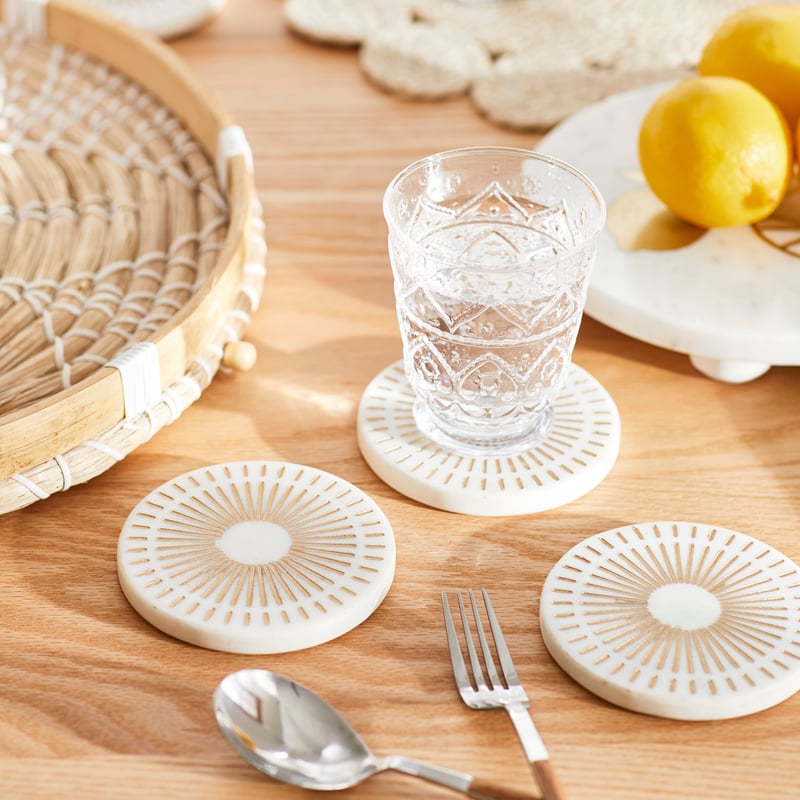 Mediterranean White & Gold Marble Astro Coasters Pack of 4