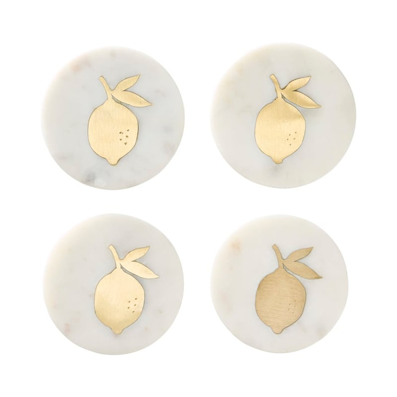 Mediterranean White & Gold Marble Lemon Coasters Pack of 4