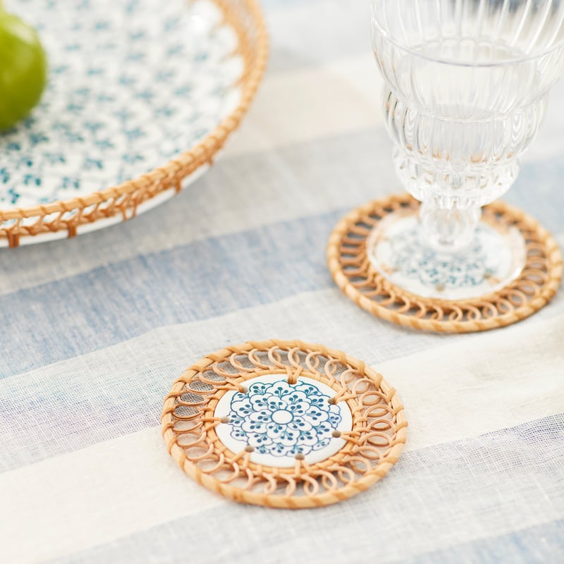 Santorini Blue & Natural Coasters Pack of 2