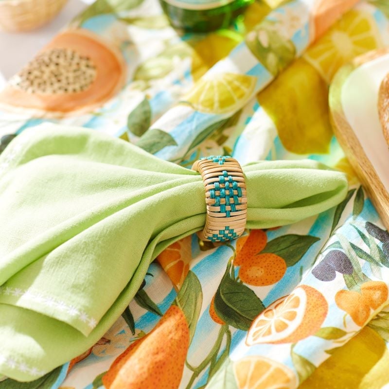 Tuscan Natural & Teal Napkin Ring Pack of 2