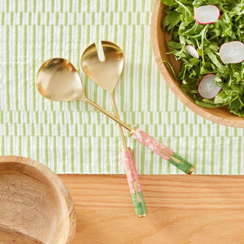 Tiffany Pink & Green Gold Salad Servers