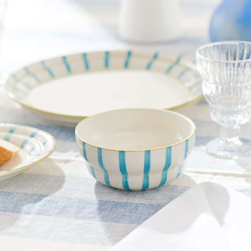 Mediterranean Blue Stripe Side Bowl