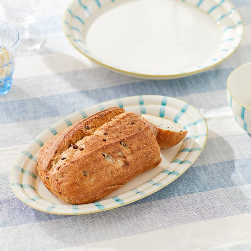 Mediterranean Blue Stripe Oval Platter