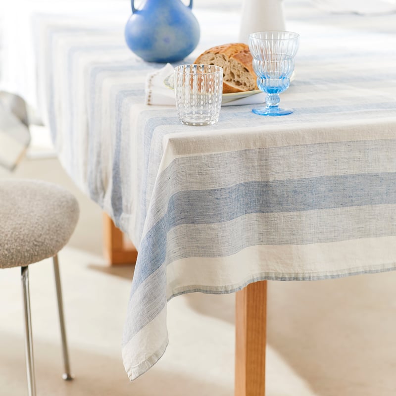 Summer Blue Stripe Tablecloth