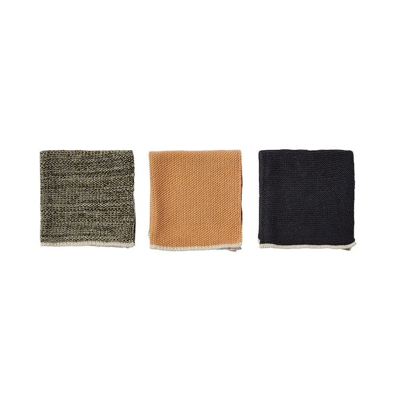 Leda Olive & Apricot & Black Stripe Bamboo Cotton Dish Cloth 3 Pack
