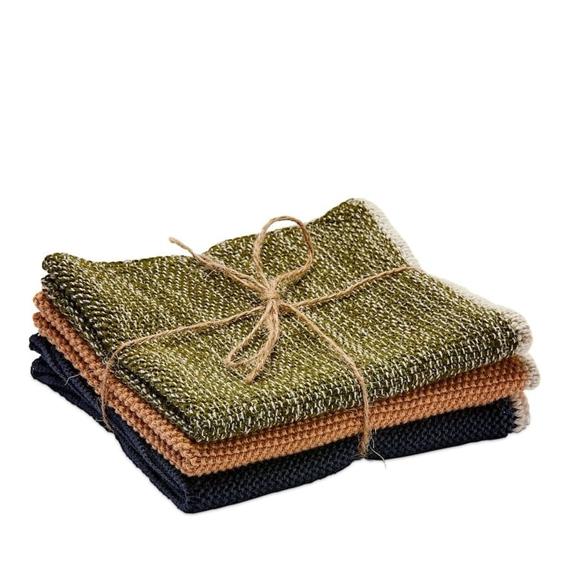 Leda Olive & Apricot & Black Stripe Bamboo Cotton Dish Cloth 3 Pack