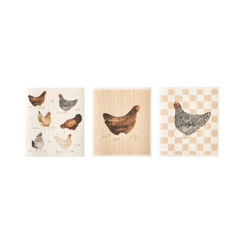 Printed Chooks Dishcloth Pack of 3