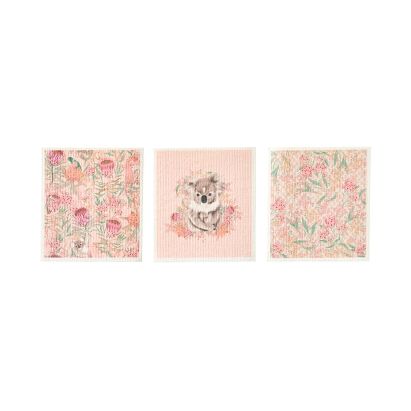 Printed Koala Floral Dishcloth Pack of 3