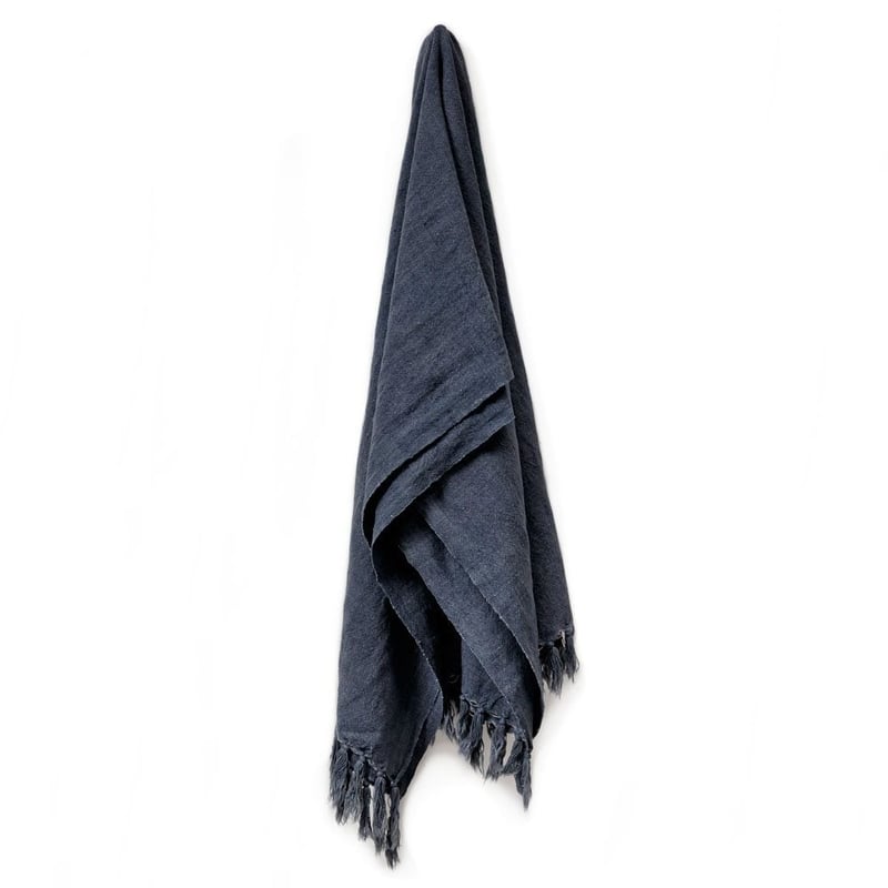 Vintage Washed Dark Grey Linen Cotton Throw