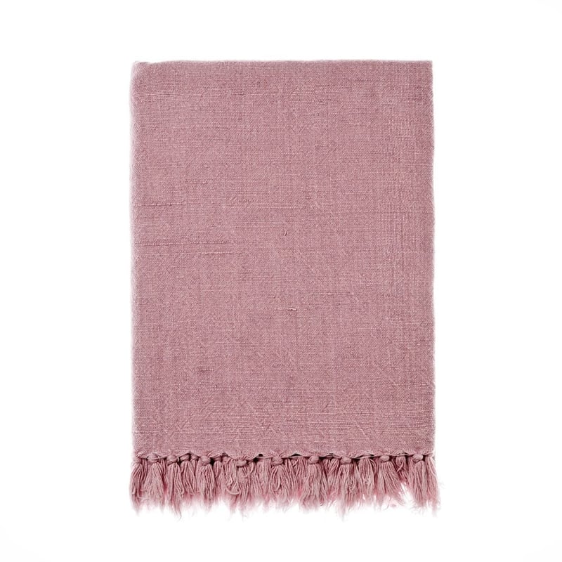Vintage Washed Soft Pink Linen Cotton Throw