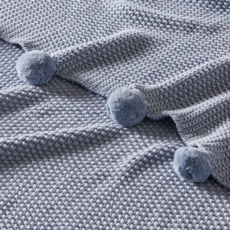 Pom Pom Light Denim Throw