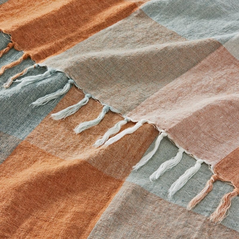 Rae Malmo Spice & Green Check Linen Throw S22