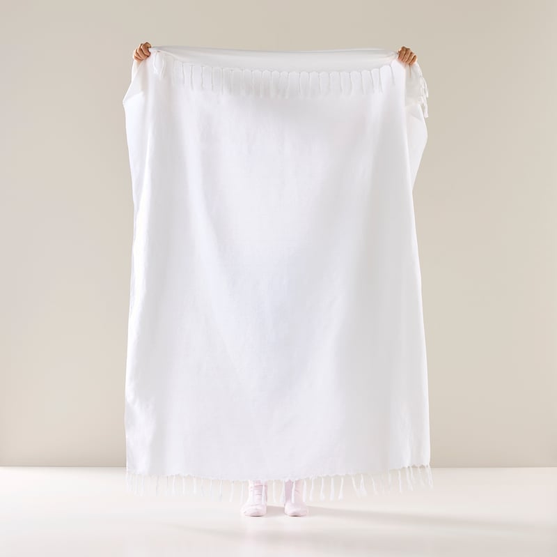 Iris White Linen Cotton Throw