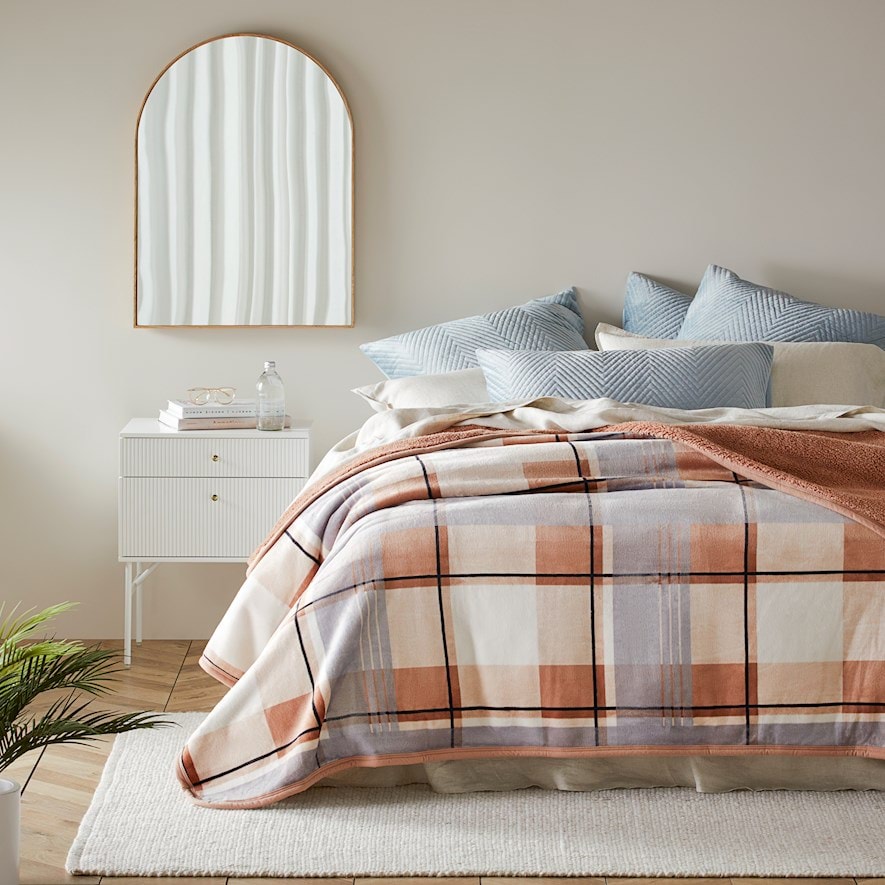 Sherpa Brown Check Print Blanket