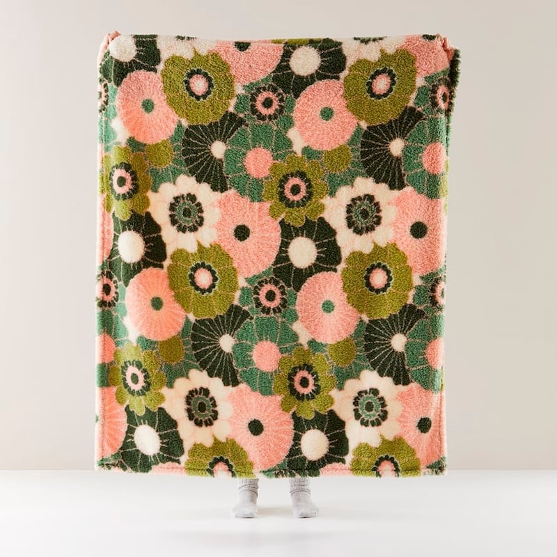 Sherpa Kiera Floral Green Print Throw
