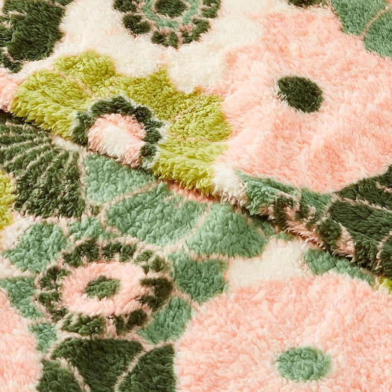 Sherpa Kiera Floral Green Print Throw