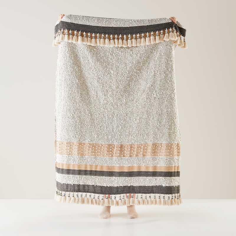 Atka White & Brown Boucle Throw