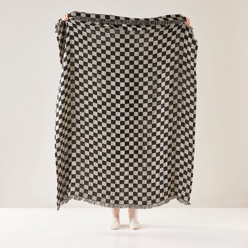 Elora Black & Natural Check Linen Throw