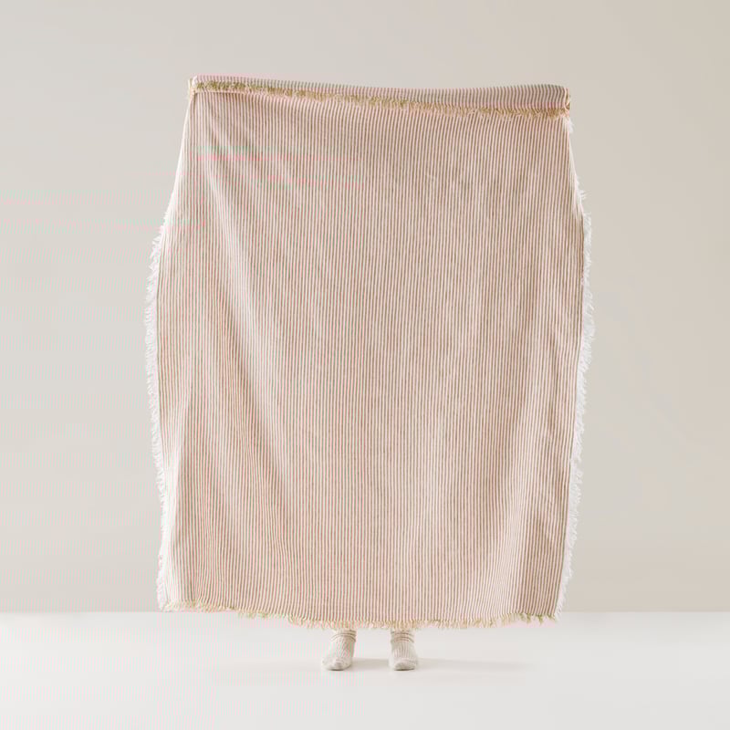 Kenai Tobacco & White Stripe Linen Throw