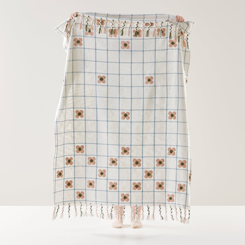 Daisy White & Pink Check Throw