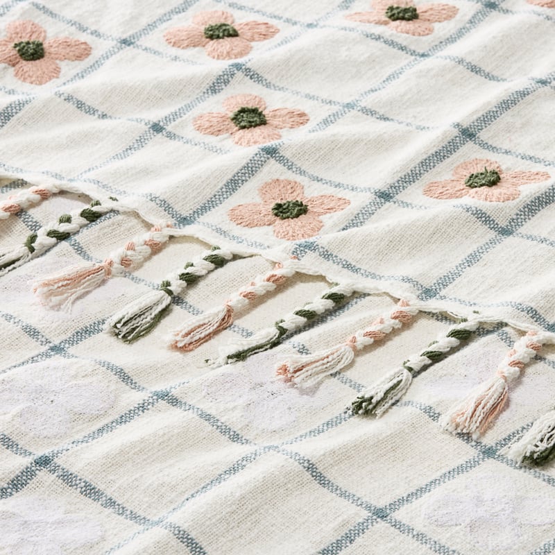 Daisy White & Pink Check Throw