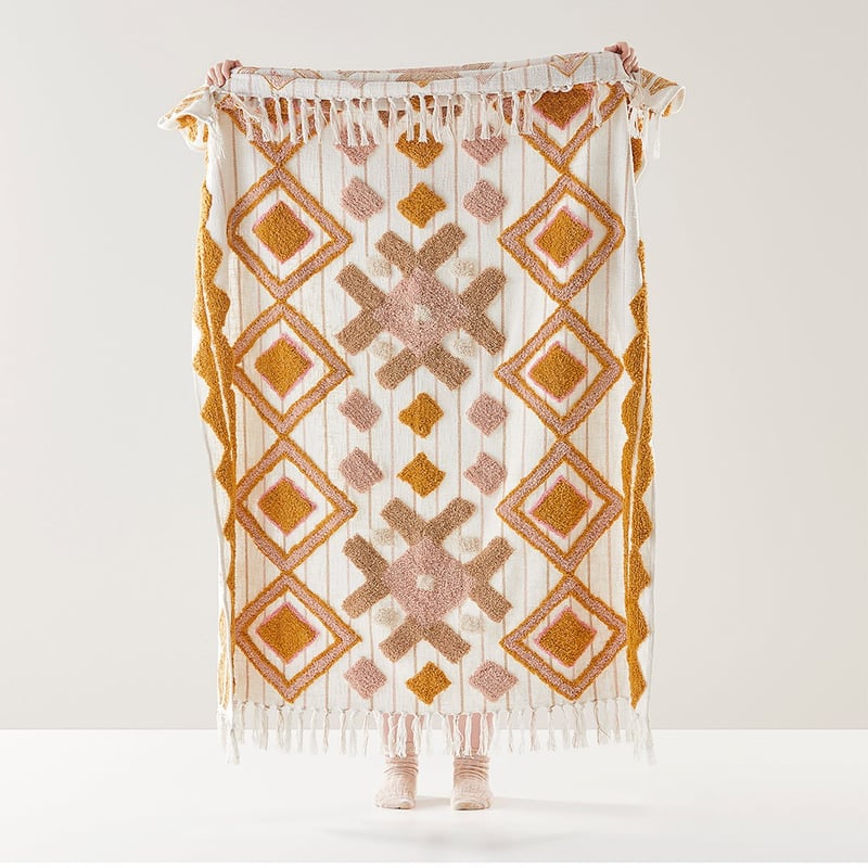 Caribbean Pink & Mustard Tufted Throw