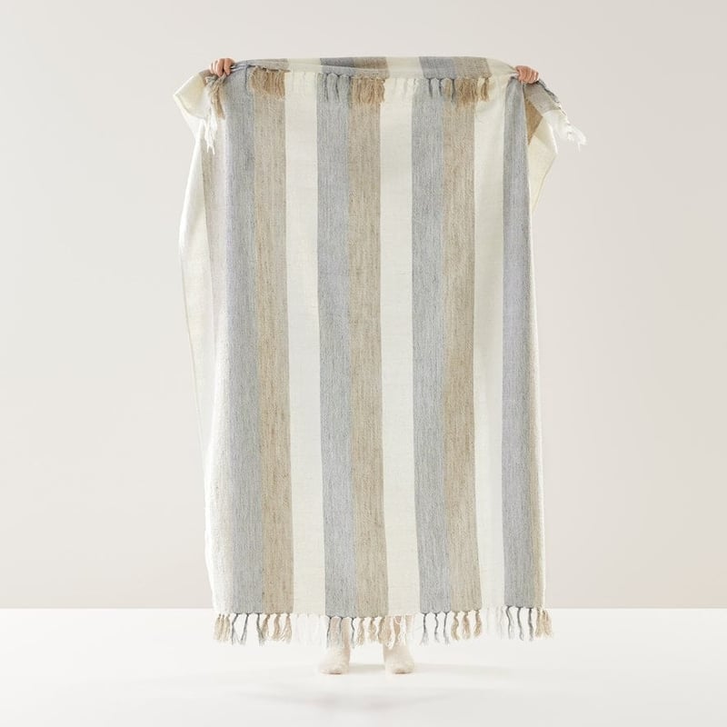 Cabo Natural & Blue Stripe Throw