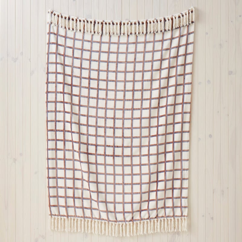Aspen Blue & Brown Grid Fleece Tassel Print Throw