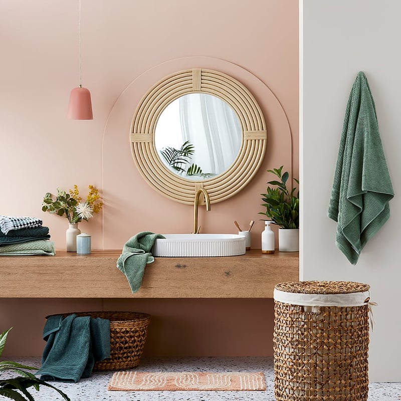 Natural Round Loop Rattan Mirror