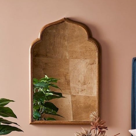 Mango Wood Mirror H91x61cm Natural Pointed Arch