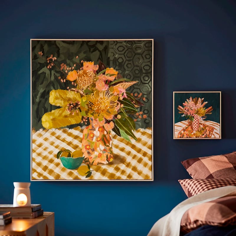 Table Flowers Tuscan Check Canvas