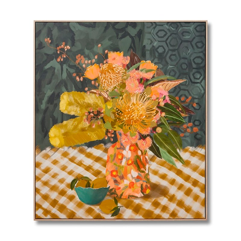 Table Flowers Tuscan Check Canvas