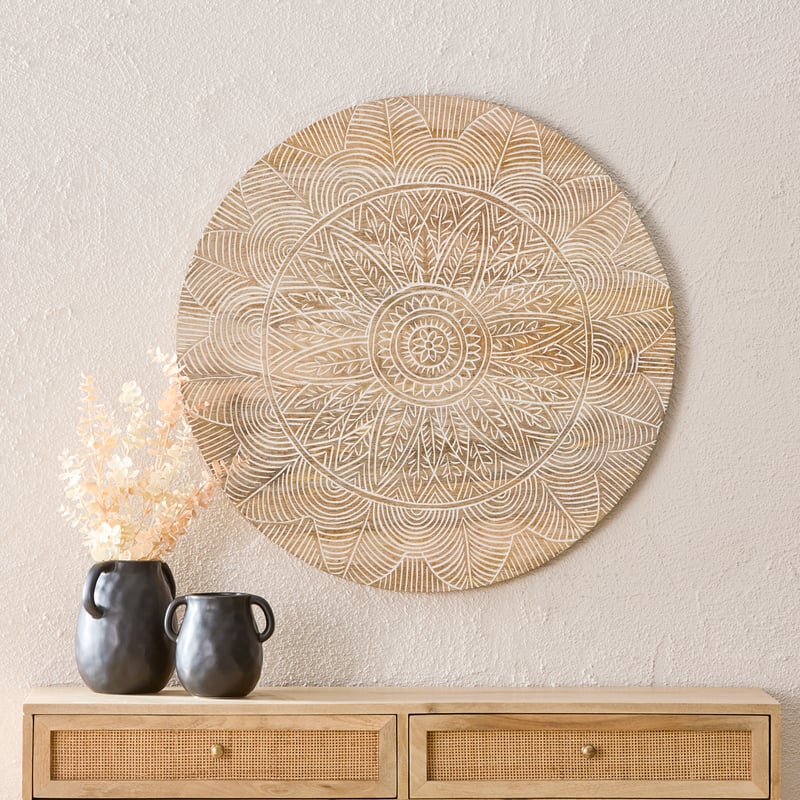 Kubu Natural & White Wash Round Wall Art